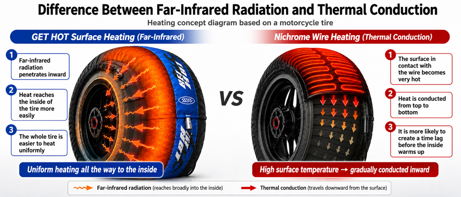Far-infrared full-surface heating compared with nichrome wire thermal conduction